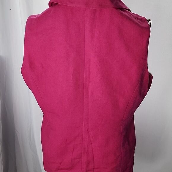 Linen Blend Fuschia Hidden Button Plaquette Sleeveless Top Harold's Size 4 - Picture 4 of 5
